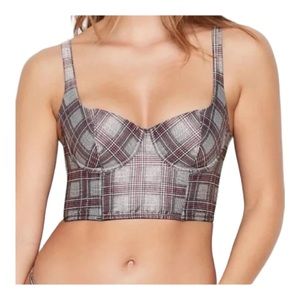NWT Victoria’s Secret Bustier Size 32D in Black, White, Tan & Pink Plaid Pattern